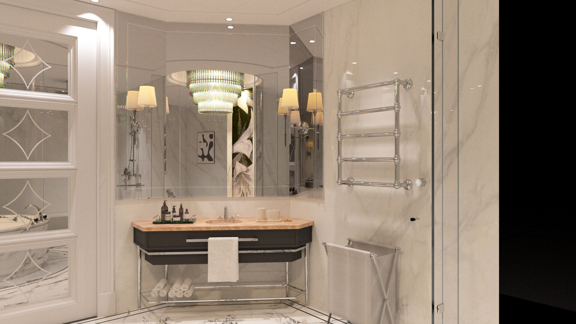 Luxury Modern Marble Bathroom Interior 3D Model with Freesta 3D Model