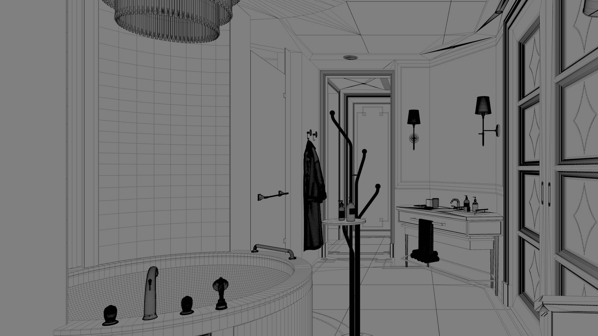 Luxury Modern Marble Bathroom Interior 3D Model with Freesta 3D Model