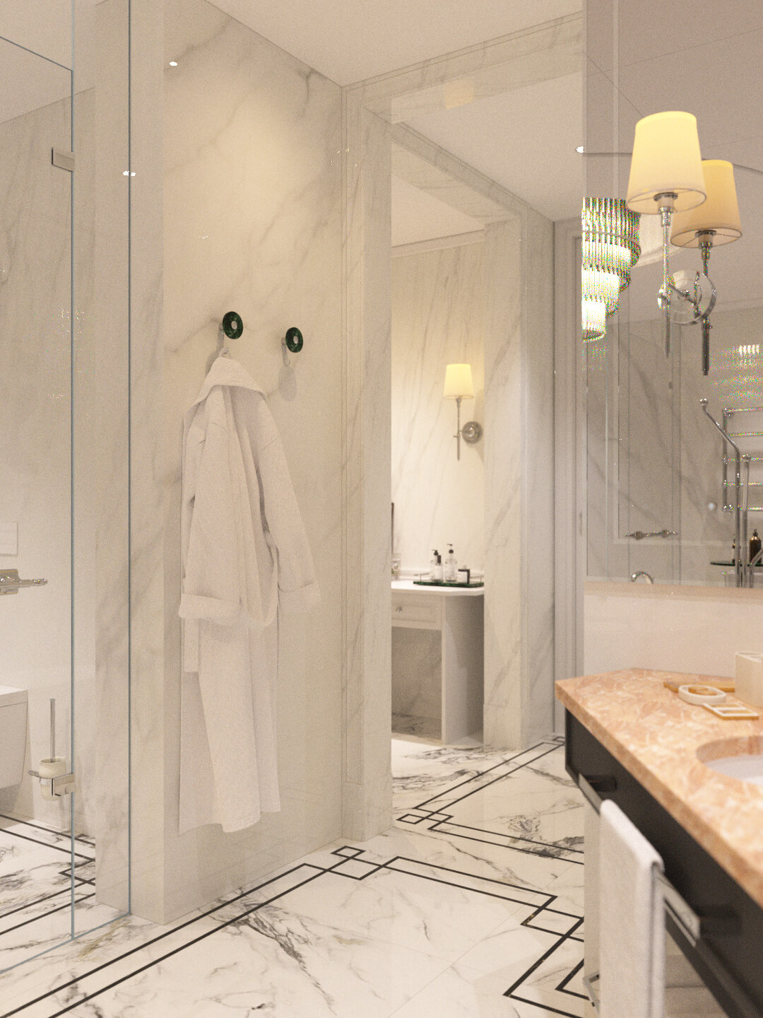 Luxury Modern Marble Bathroom Interior 3D Model with Freesta 3D Model