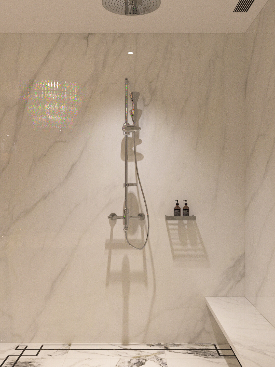 Luxury Modern Marble Bathroom Interior 3D Model with Freesta 3D Model