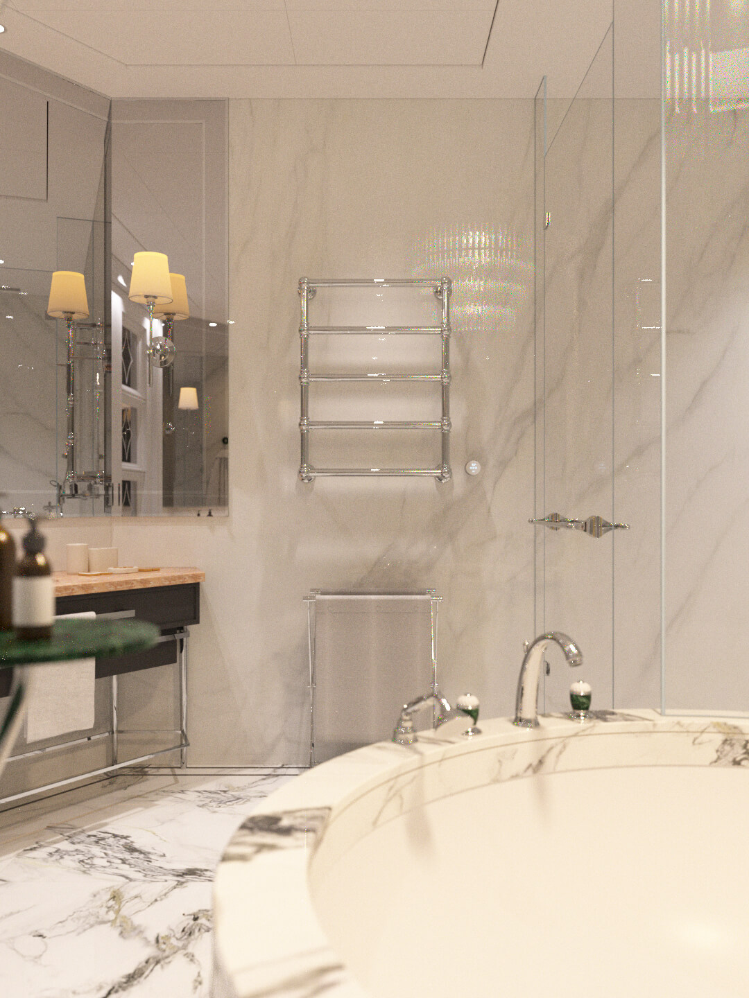 Luxury Modern Marble Bathroom Interior 3D Model with Freesta 3D Model