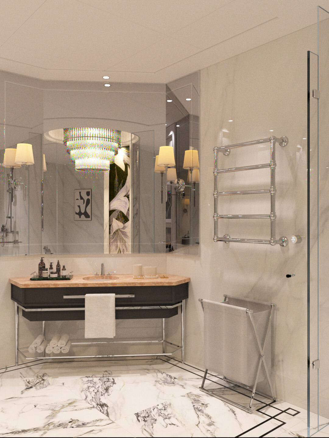 Luxury Modern Marble Bathroom Interior 3D Model with Freesta 3D Model