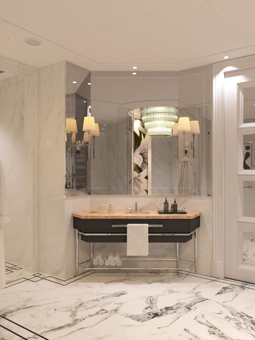 Luxury Modern Marble Bathroom Interior 3D Model with Freesta 3D Model