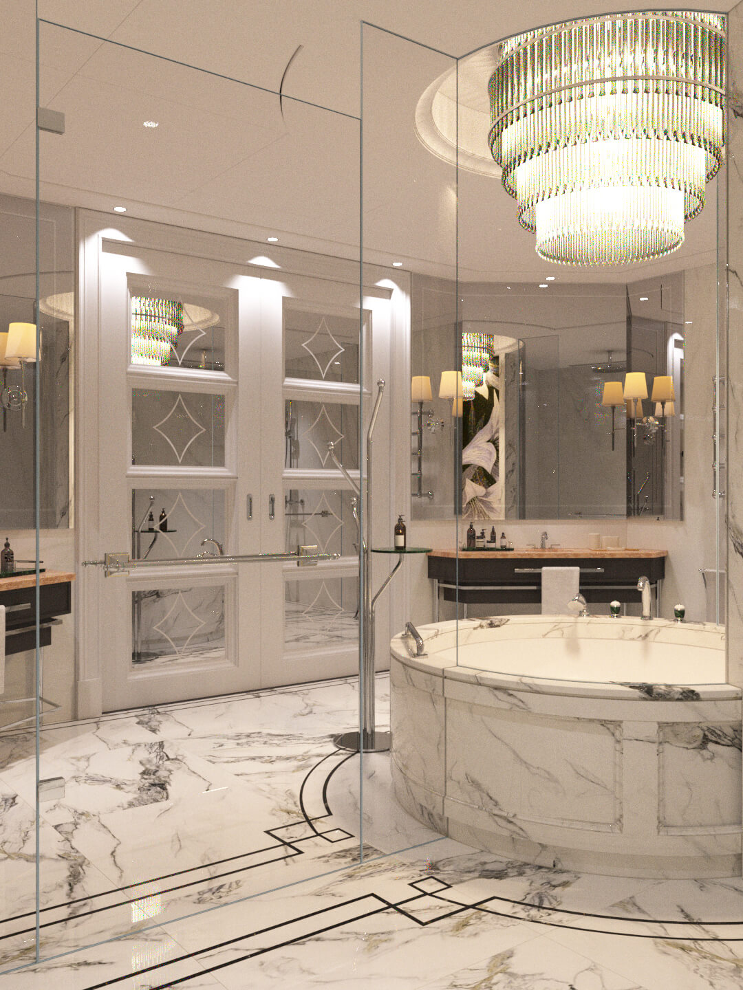 Luxury Modern Marble Bathroom Interior 3D Model with Freesta 3D Model