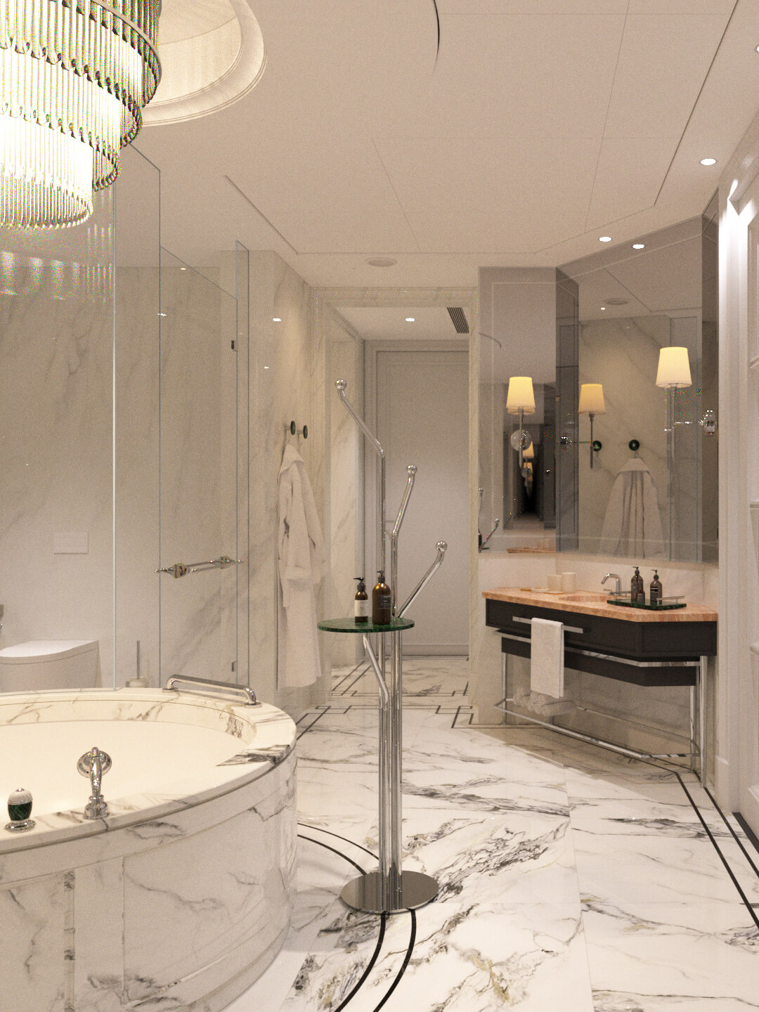 Luxury Modern Marble Bathroom Interior 3D Model with Freesta 3D Model