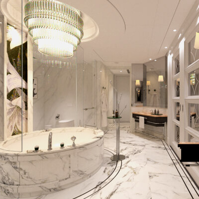 Luxury Modern Marble Bathroom Interior 3D Model with Freesta