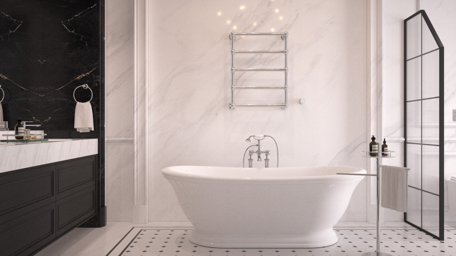Luxury Neoclassical Bathroom with Freestanding Bathtub 3D Model
