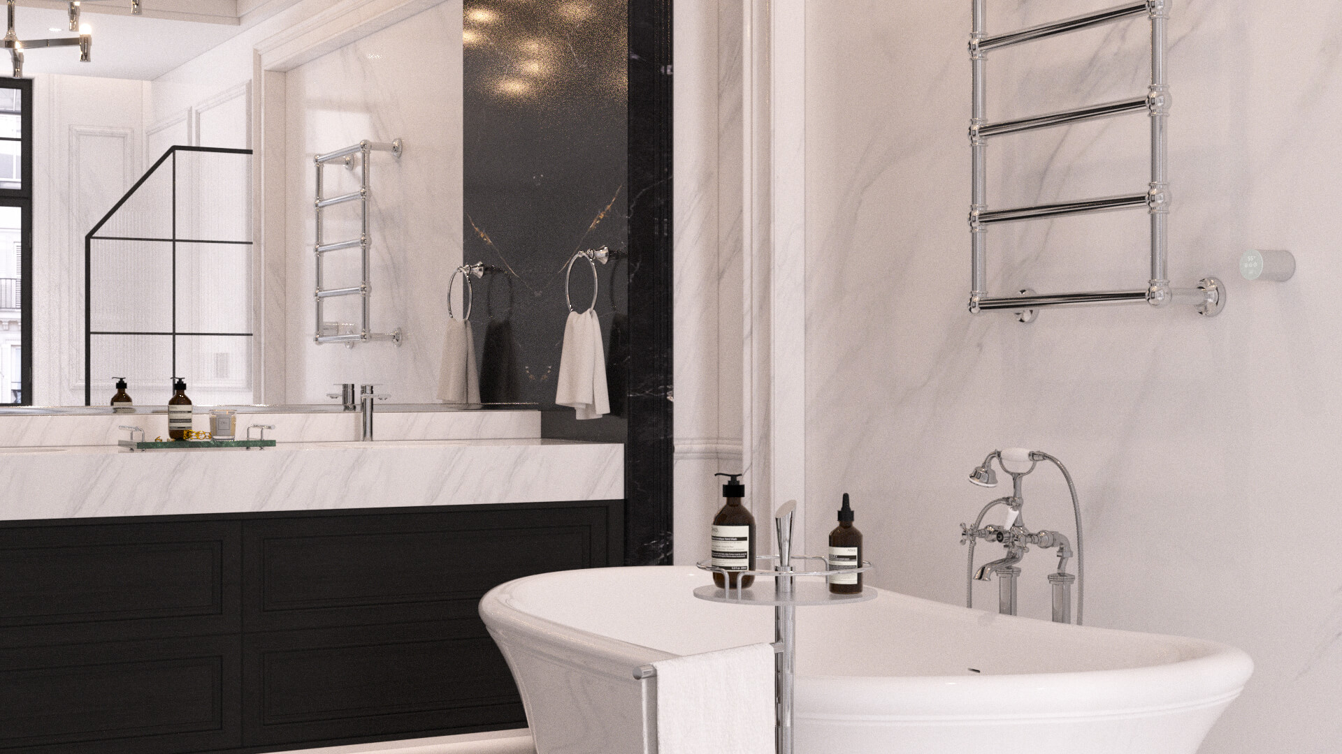Luxury Neoclassical Bathroom with Freestanding Bathtub 3D Model