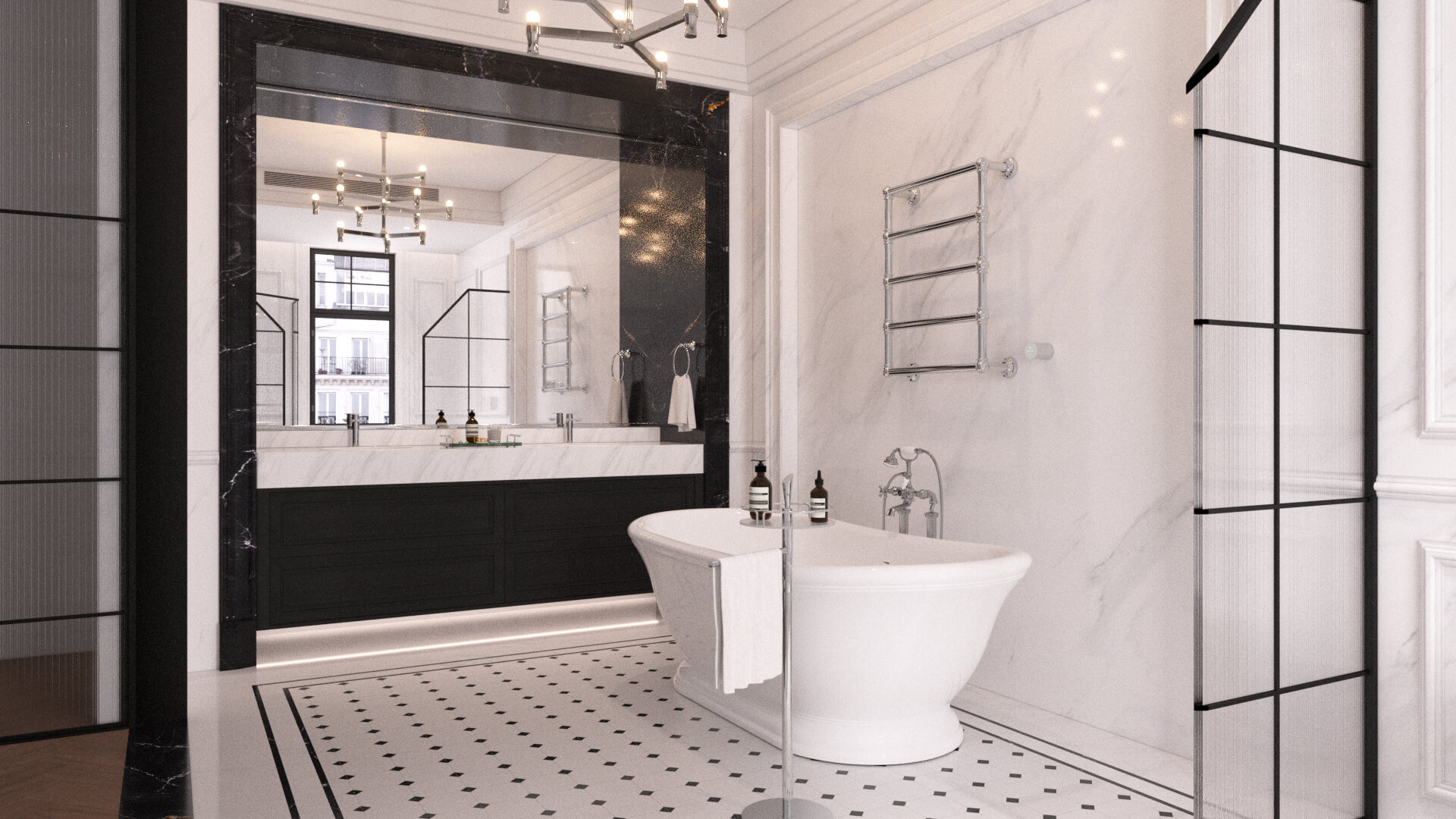 Luxury Neoclassical Bathroom with Freestanding Bathtub 3D Model