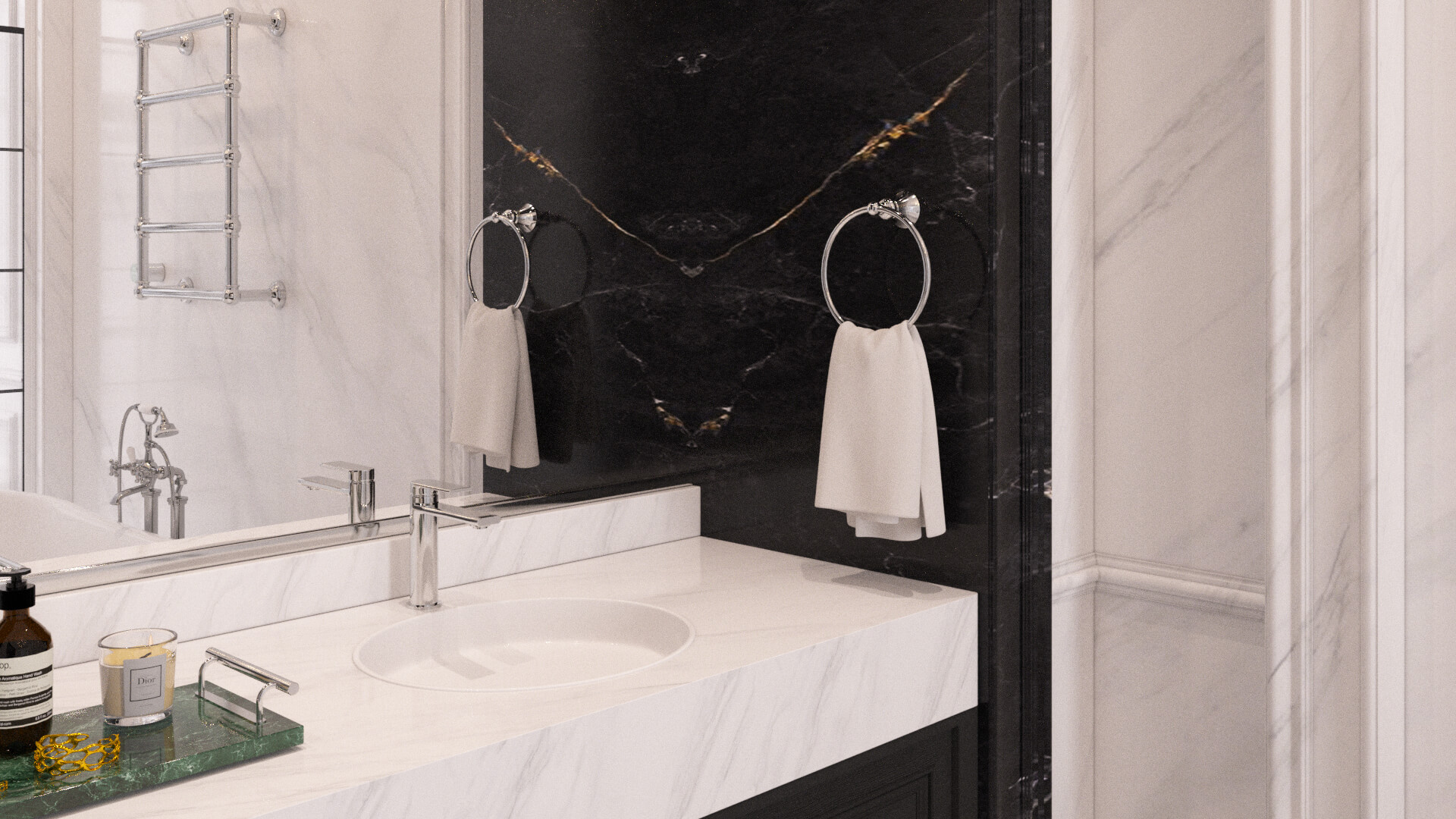 Luxury Neoclassical Bathroom with Freestanding Bathtub 3D Model