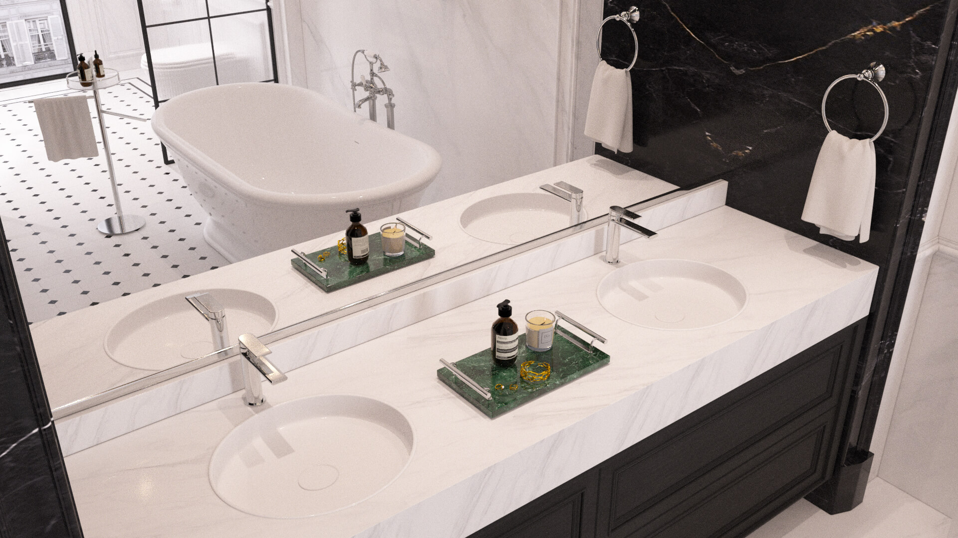 Luxury Neoclassical Bathroom with Freestanding Bathtub 3D Model