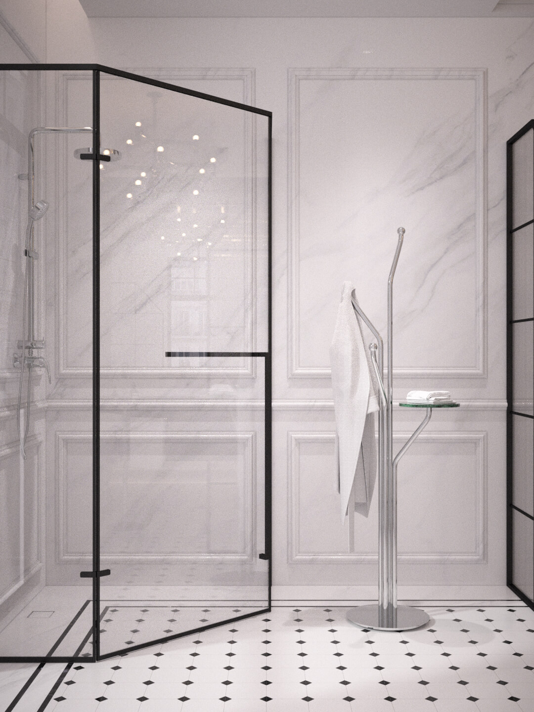 Luxury Neoclassical Bathroom with Freestanding Bathtub 3D Model