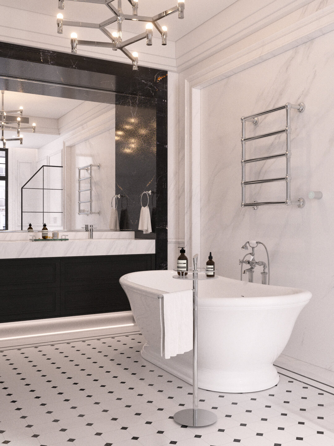 Luxury Neoclassical Bathroom with Freestanding Bathtub 3D Model