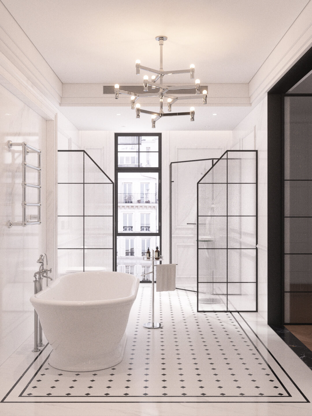 Luxury Neoclassical Bathroom with Freestanding Bathtub 3D Model