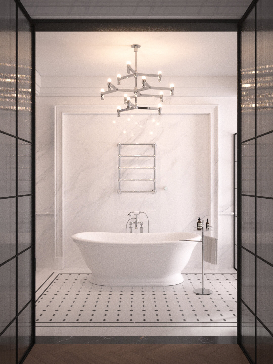 Luxury Neoclassical Bathroom with Freestanding Bathtub 3D Model