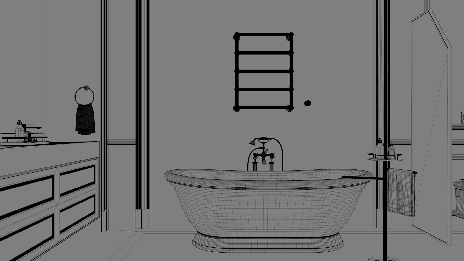 Luxury Neoclassical Bathroom with Freestanding Bathtub 3D Model