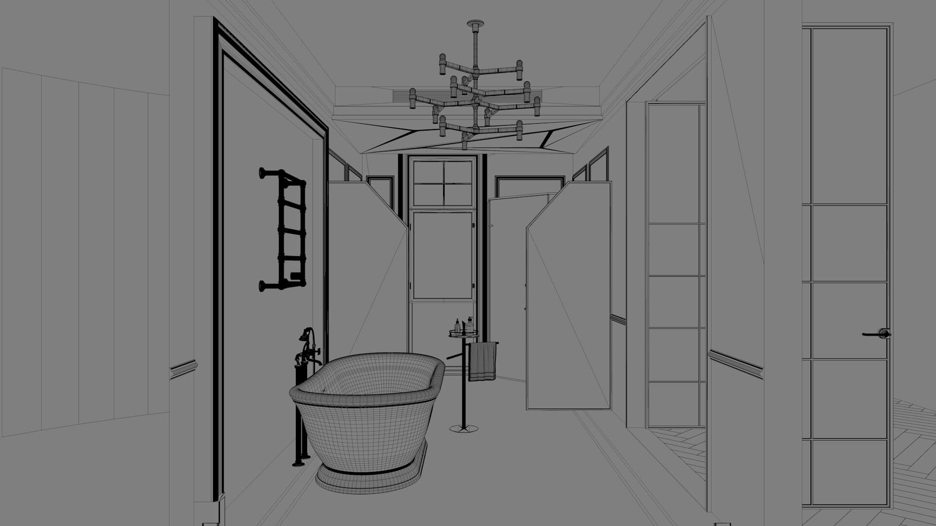 Luxury Neoclassical Bathroom with Freestanding Bathtub 3D Model