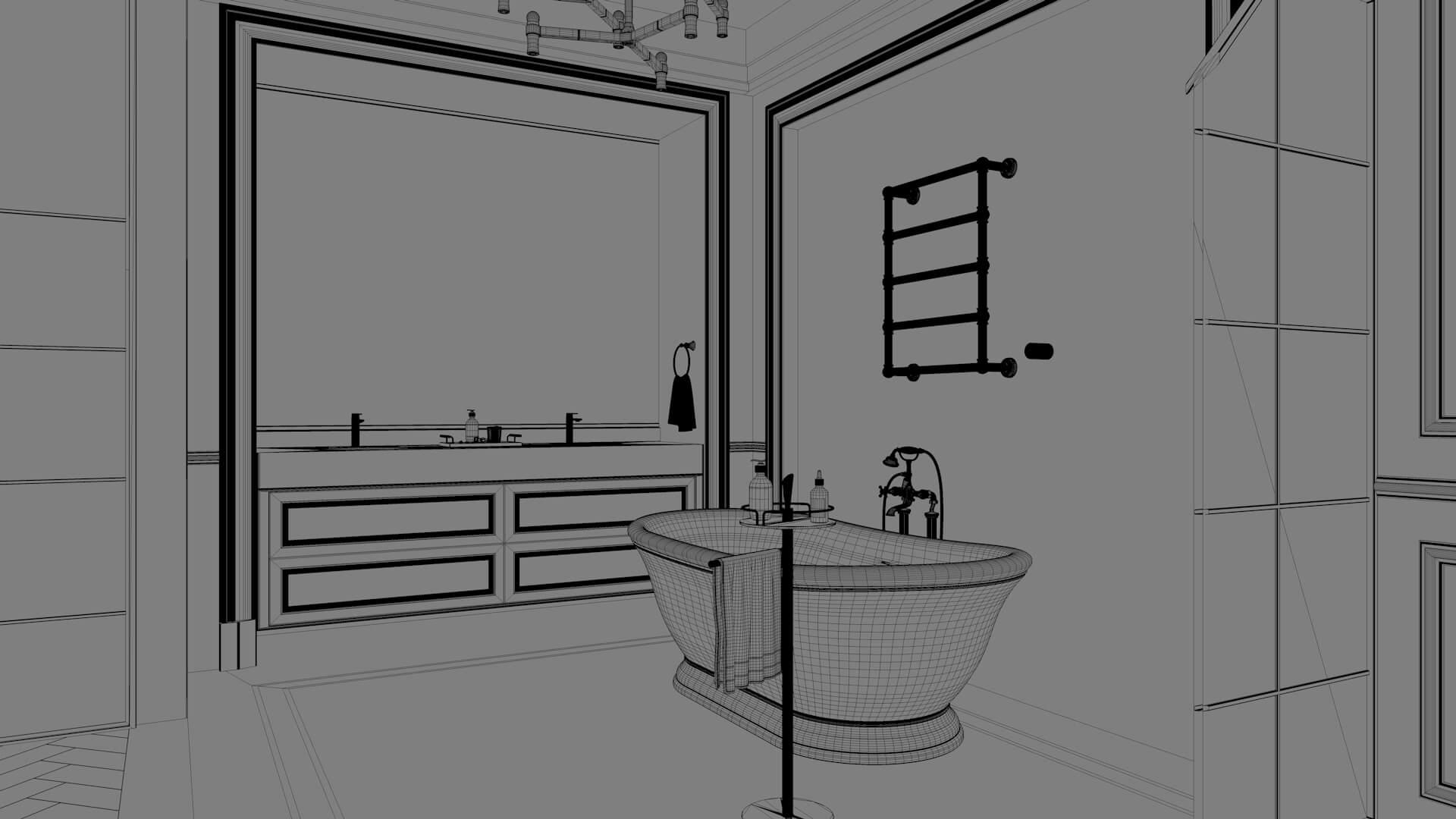 Luxury Neoclassical Bathroom with Freestanding Bathtub 3D Model