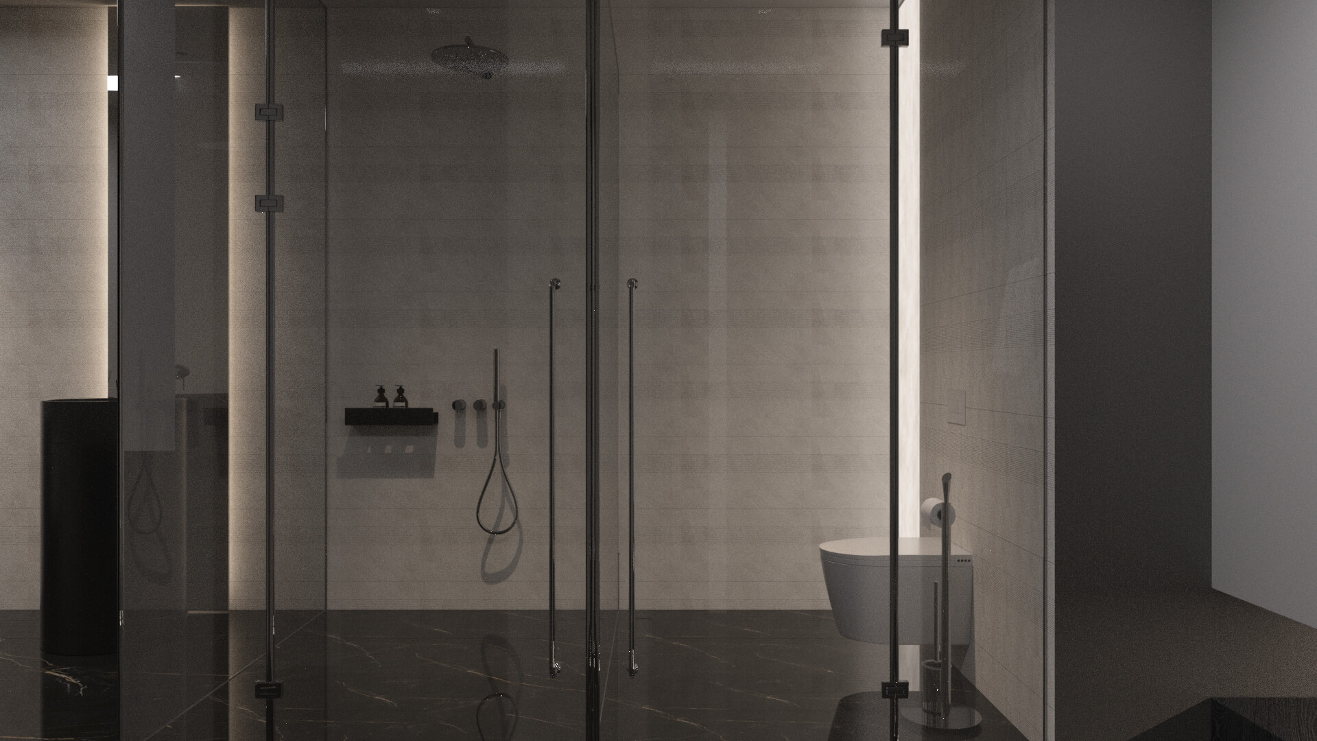 Modern Black Stone Bathroom Interior 3D Model 3D Model