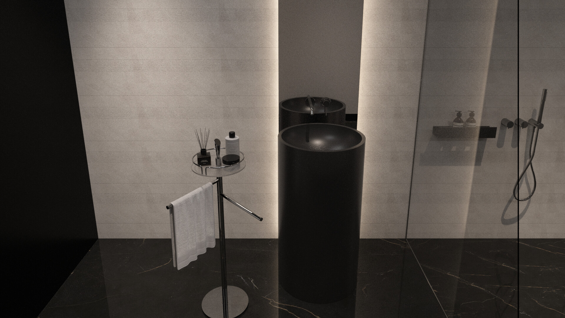 Modern Black Stone Bathroom Interior 3D Model 3D Model