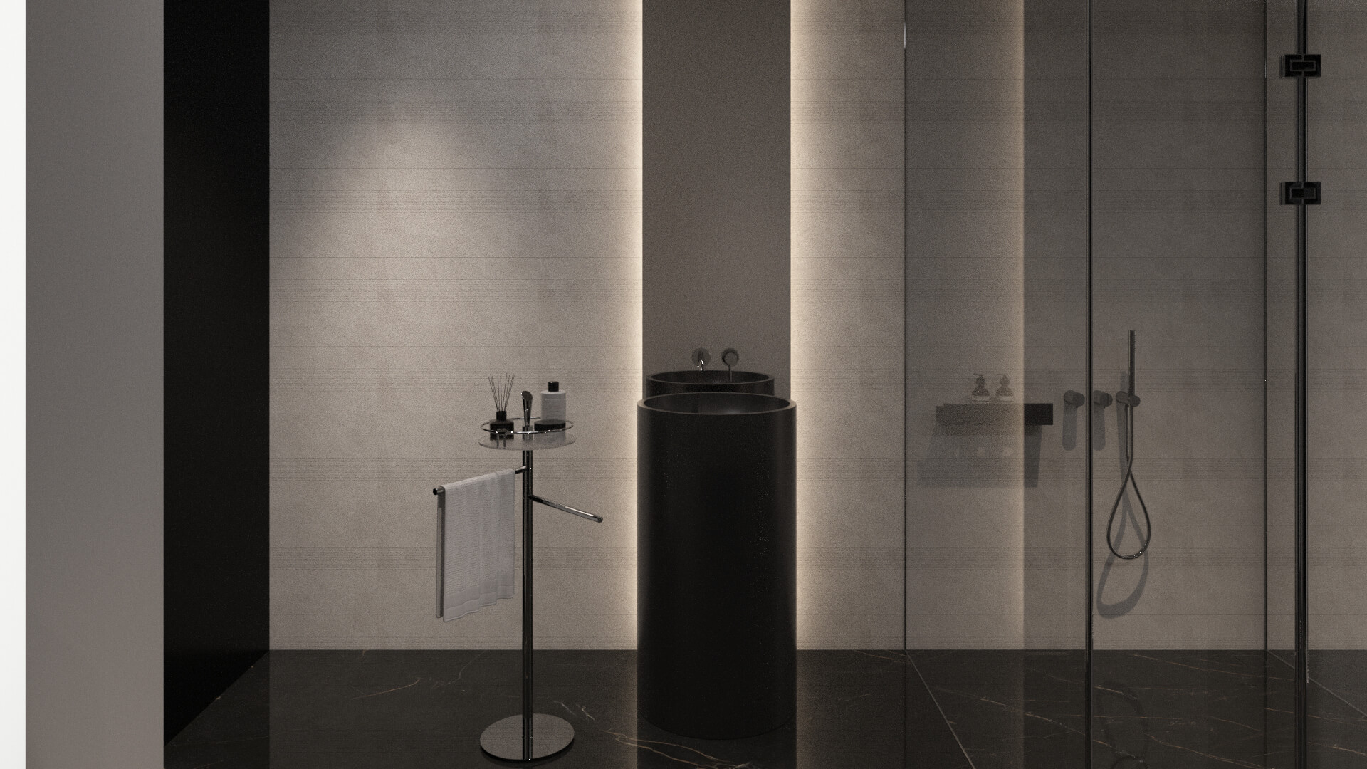 Modern Black Stone Bathroom Interior 3D Model 3D Model