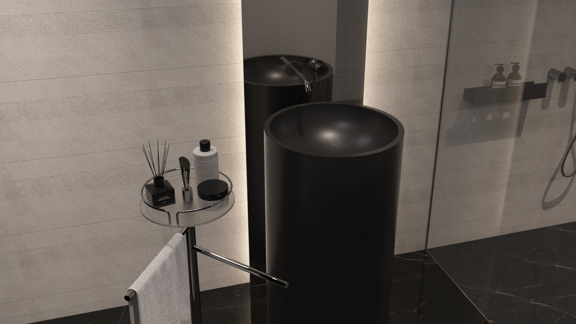 Modern Black Stone Bathroom Interior 3D Model 3D Model