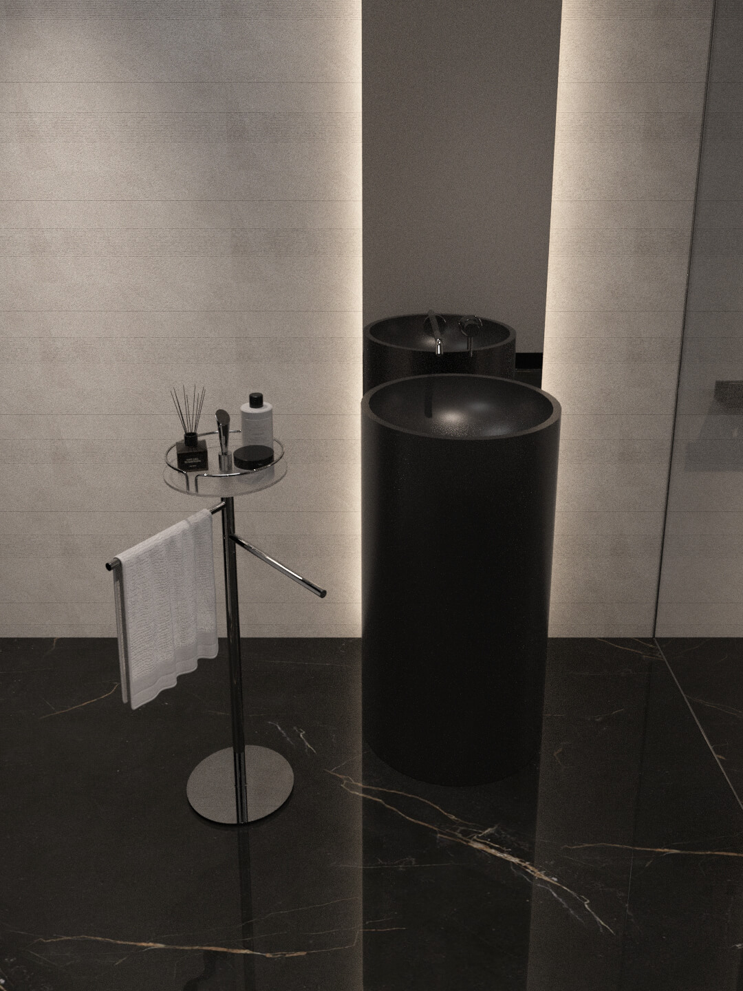 Modern Black Stone Bathroom Interior 3D Model 3D Model