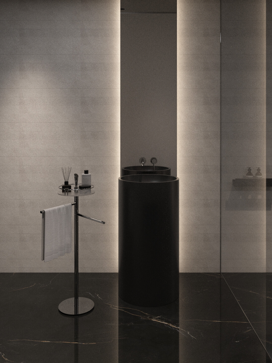 Modern Black Stone Bathroom Interior 3D Model 3D Model
