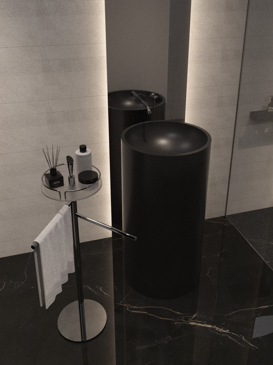 Modern Black Stone Bathroom Interior 3D Model 3D Model