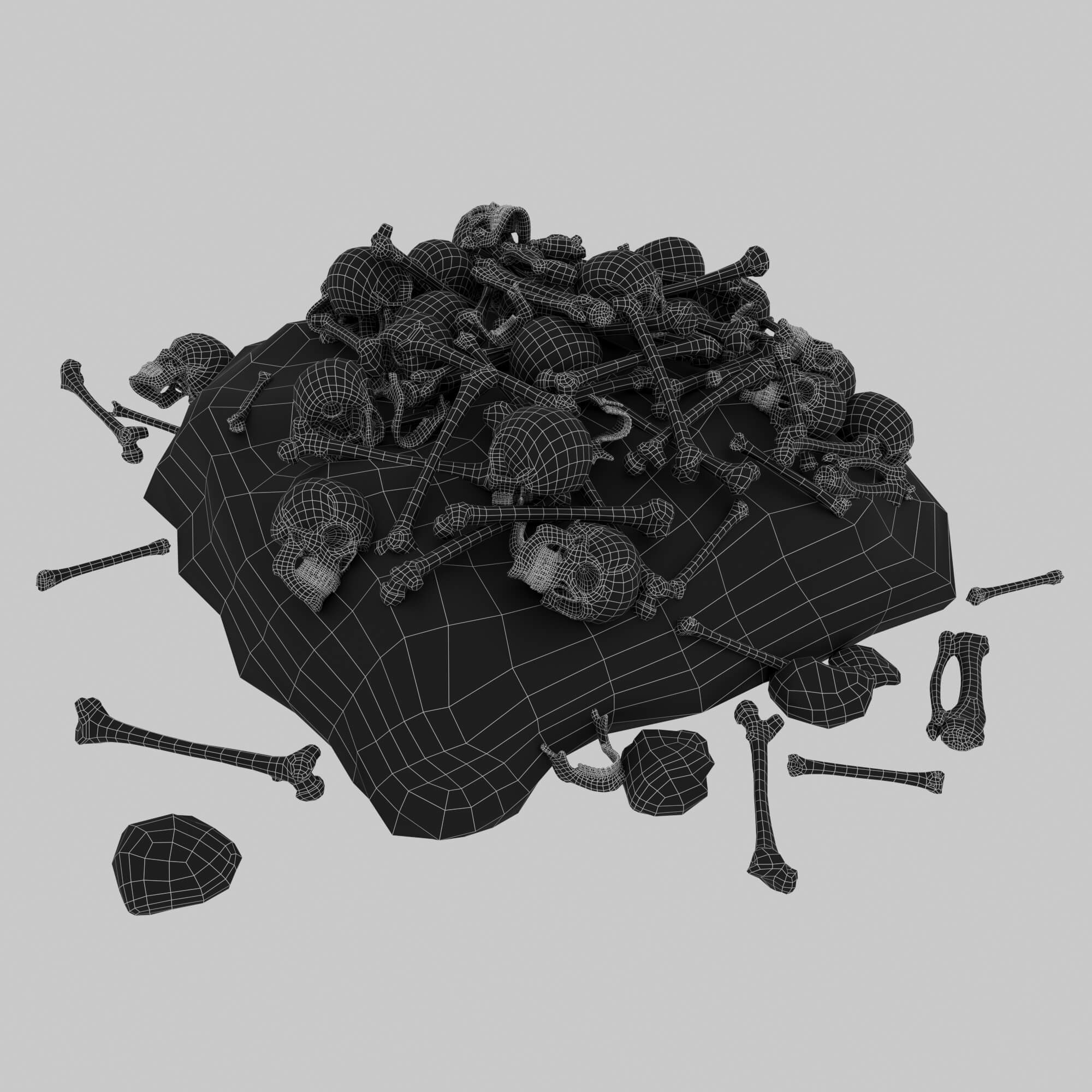 Bones Skulls and Stone Pile 3D Model