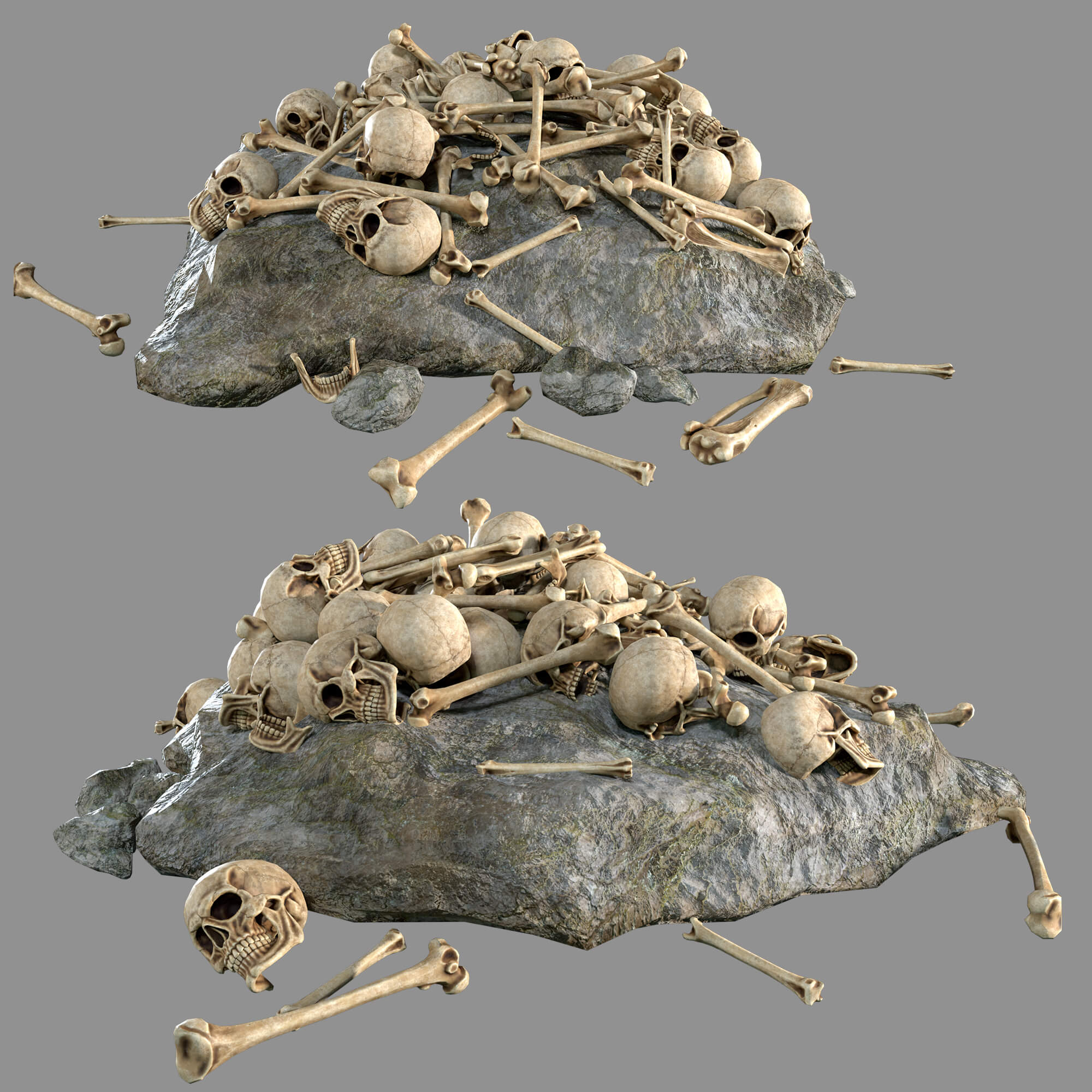 Bones Skulls and Stone Pile 3D Model