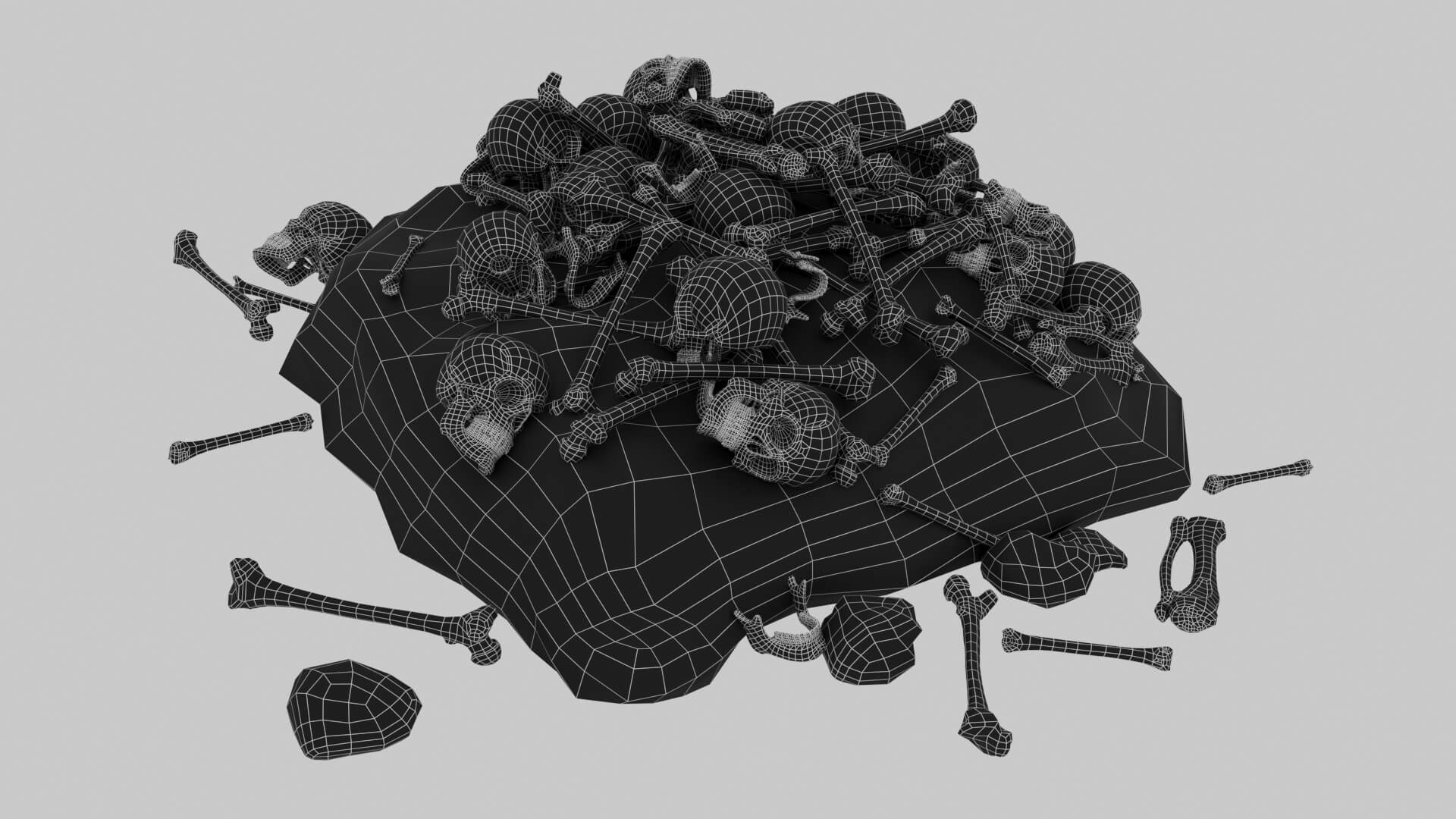 A Collection of Realistic Skulls Bones Rocks 3D Render, Digital Artwork by KaterynaBondarenko