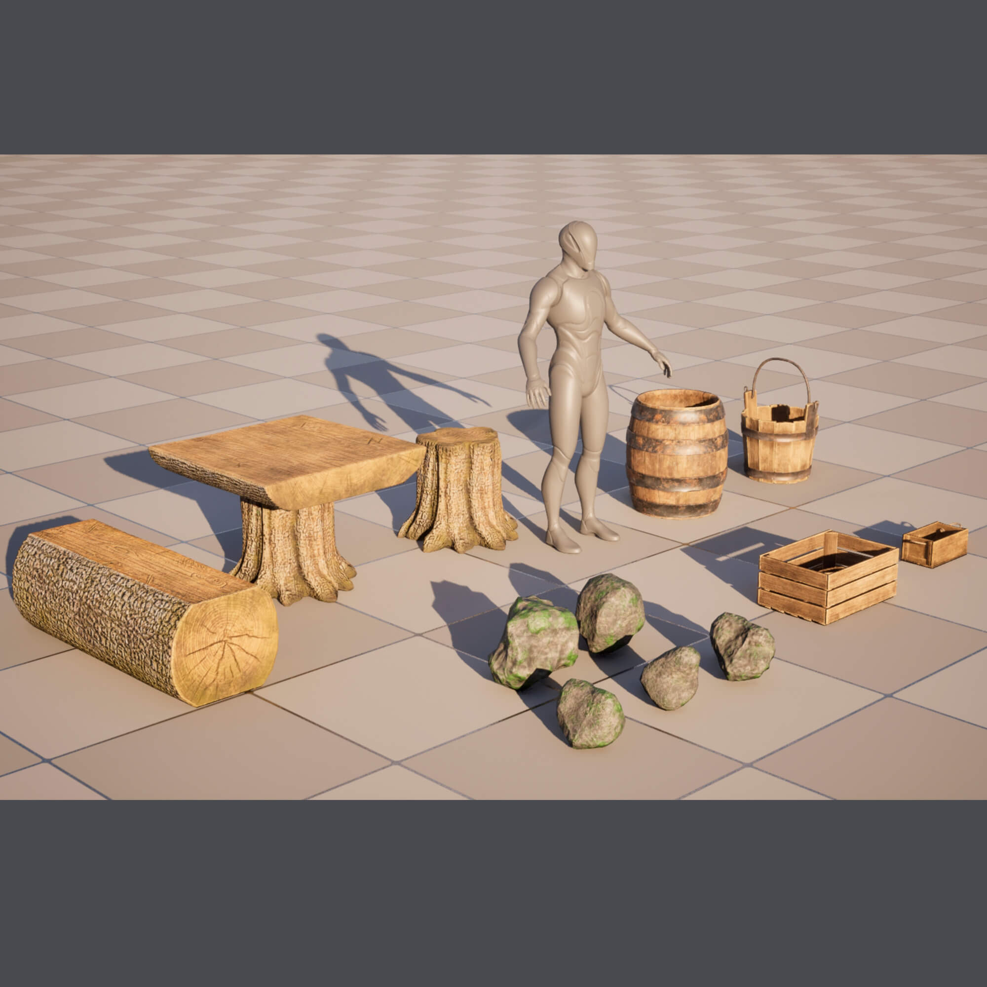 Stylized Props Set Wooden Environment Asset 3D Render, Digital Artwork by KaterynaBondarenko