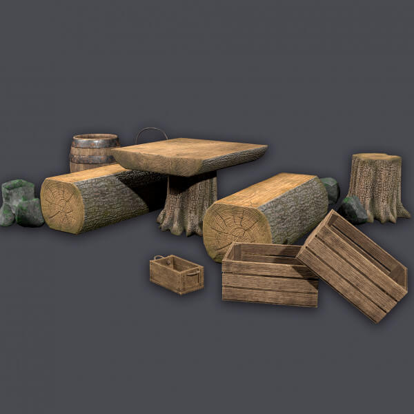 Stylized Props Set Wooden Environment Asset