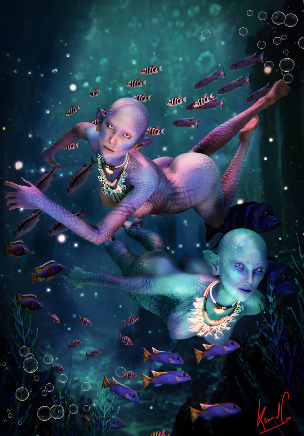 Merrow Princess 3D Render, Digital Artwork by kemel