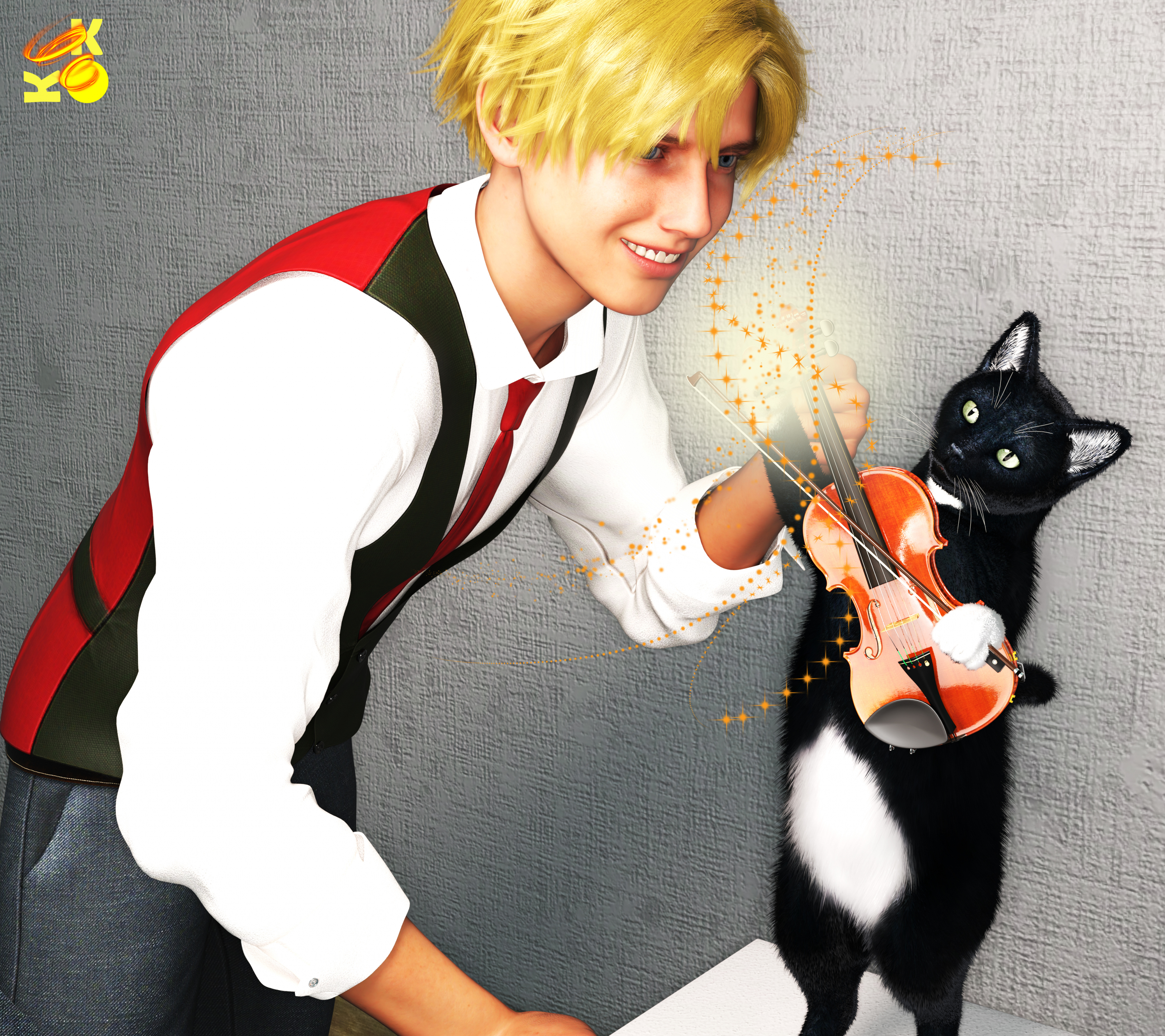 The Cat and the Fiddle 2 3D Render, Digital Artwork by Kev914