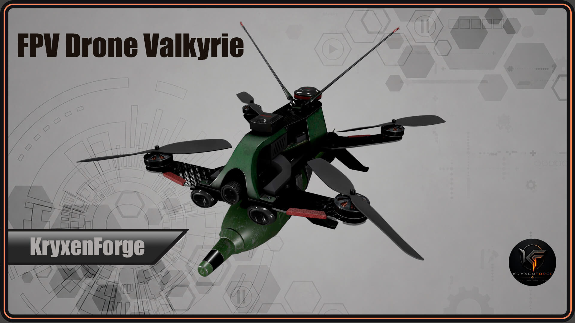 FPV Drone Valkyrie &ndash Military UAV 4K PBR Game Ready 3D Model