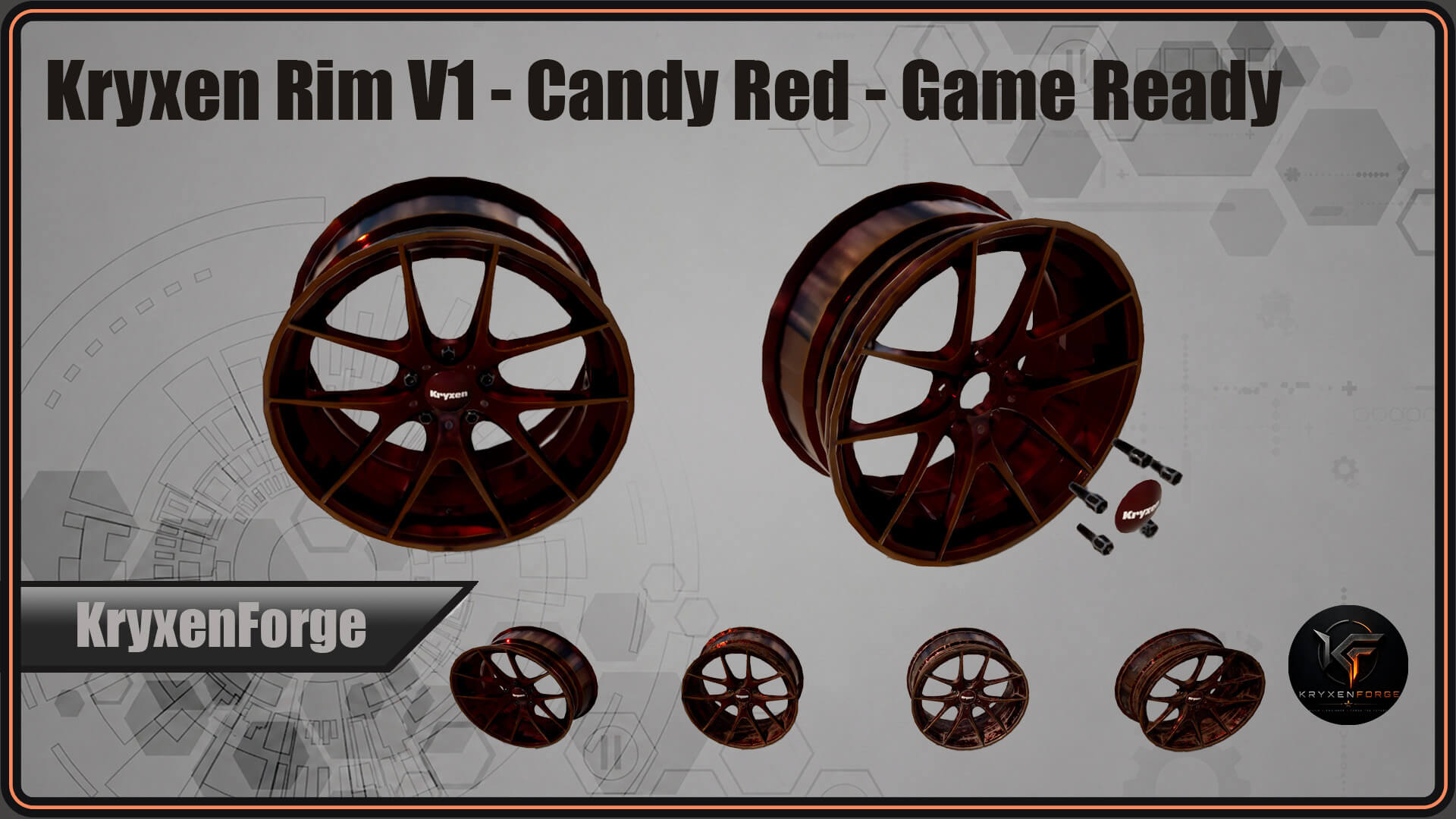 Kryxen Rim V1 Candy Red Game Ready UE5 &amp Unity 3D Model