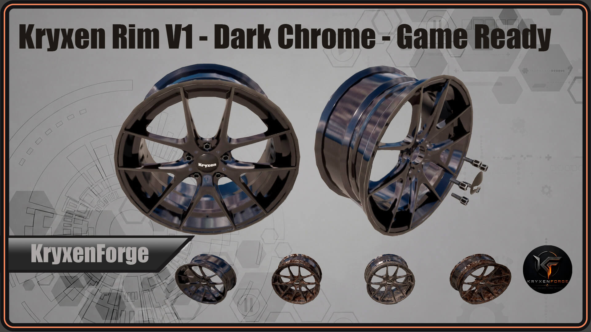 Kryxen Rim V1 - Dark Chrome - Game Ready UE5 and Unity 3D Model