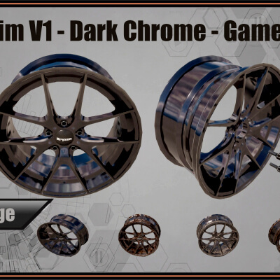 Kryxen Rim V1 - Dark Chrome - Game Ready (UE5 and Unity)