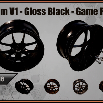 Kryxen Rim V1 - Gloss Black - Game Ready (UE5 & Unity)