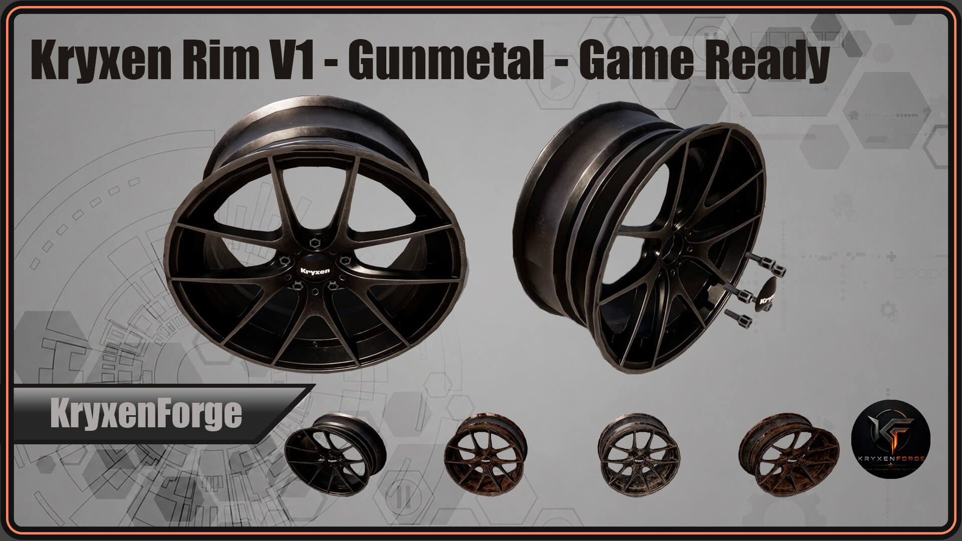 Kryxen Rim V1 - Gunmetal - Game Ready UE5 &amp Unity 3D Model