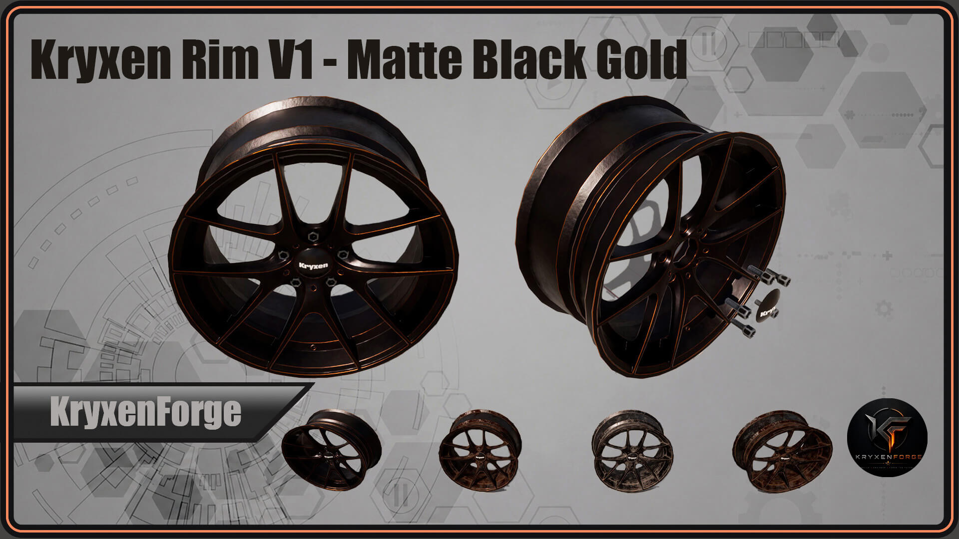 Kryxen Rim V1 - Matte Black Gold &ndash Game Ready UE5 &am 3D Model