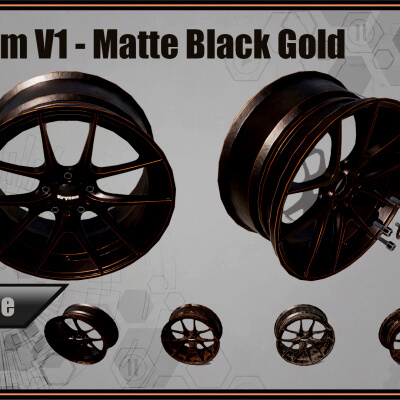 Kryxen Rim V1 - Matte Black Gold &ndash; Game Ready (UE5 &am