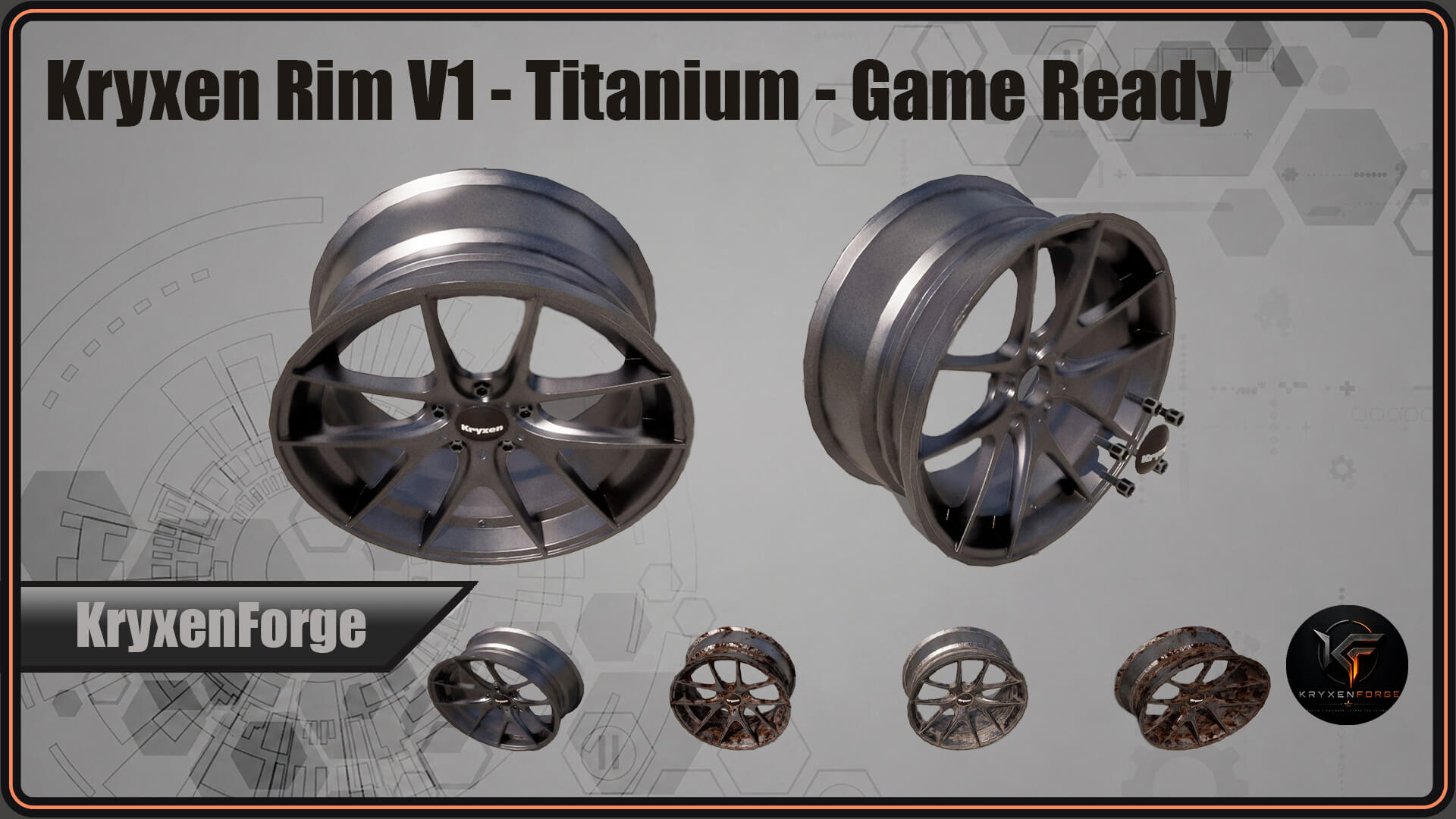 Kryxen Rim V1 Titanium Game Ready UE5 & Unity 3D Model