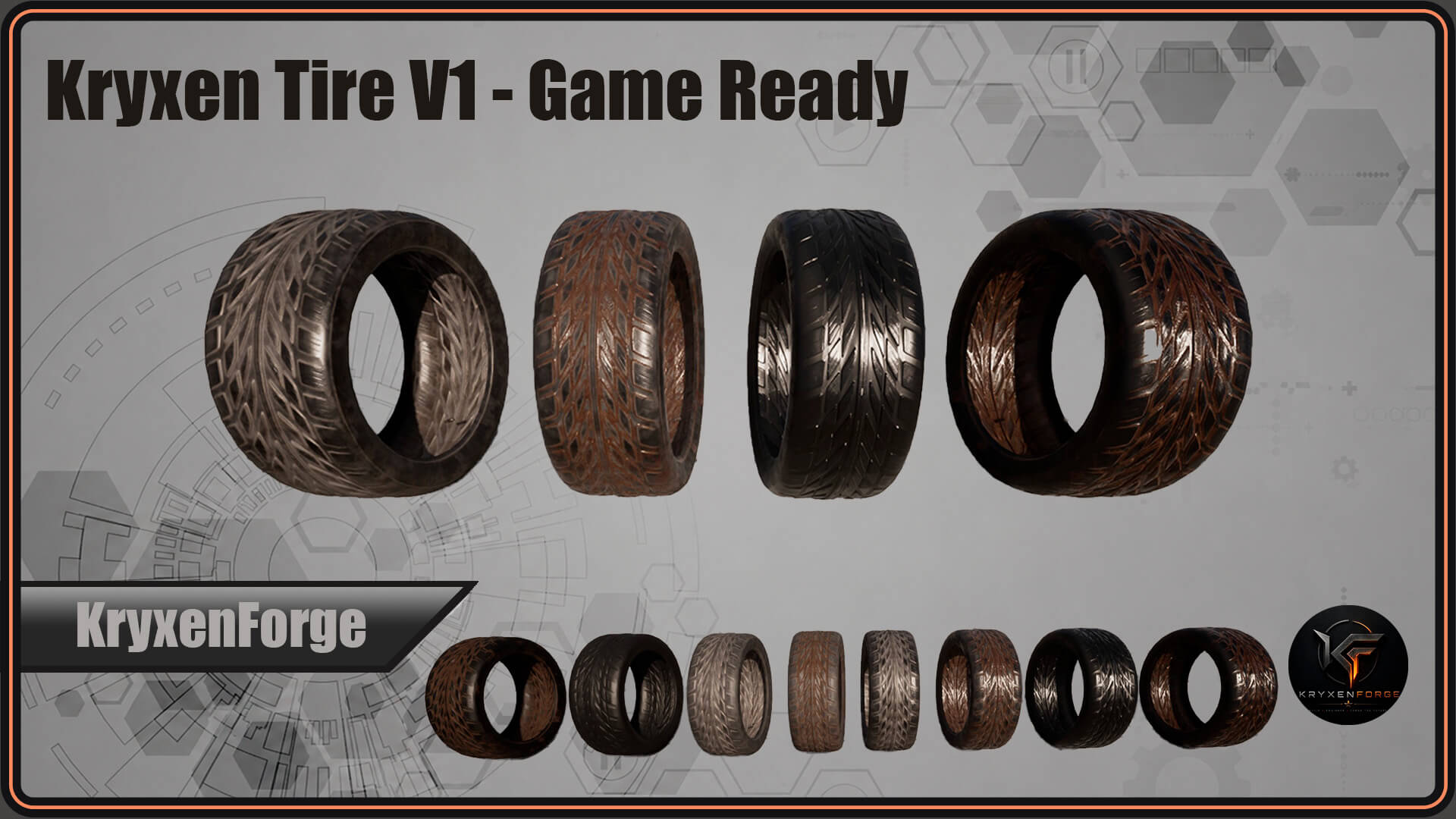 Kryxen Tire V1 - Game Ready UE5 and Unity 3D Model