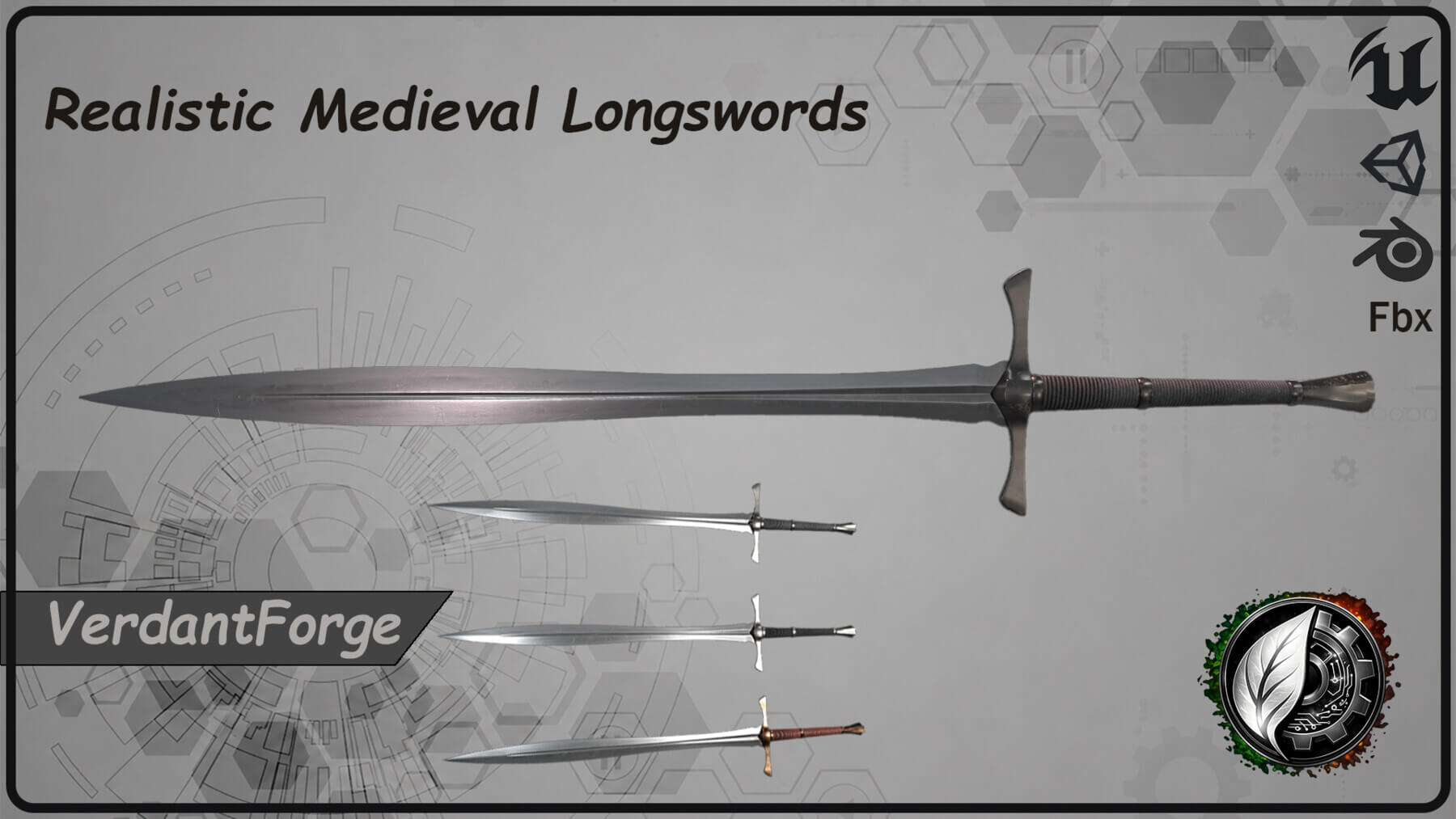 Realistic Medieval Longswords &ndash Game Ready UE5 and Uni 3D Model