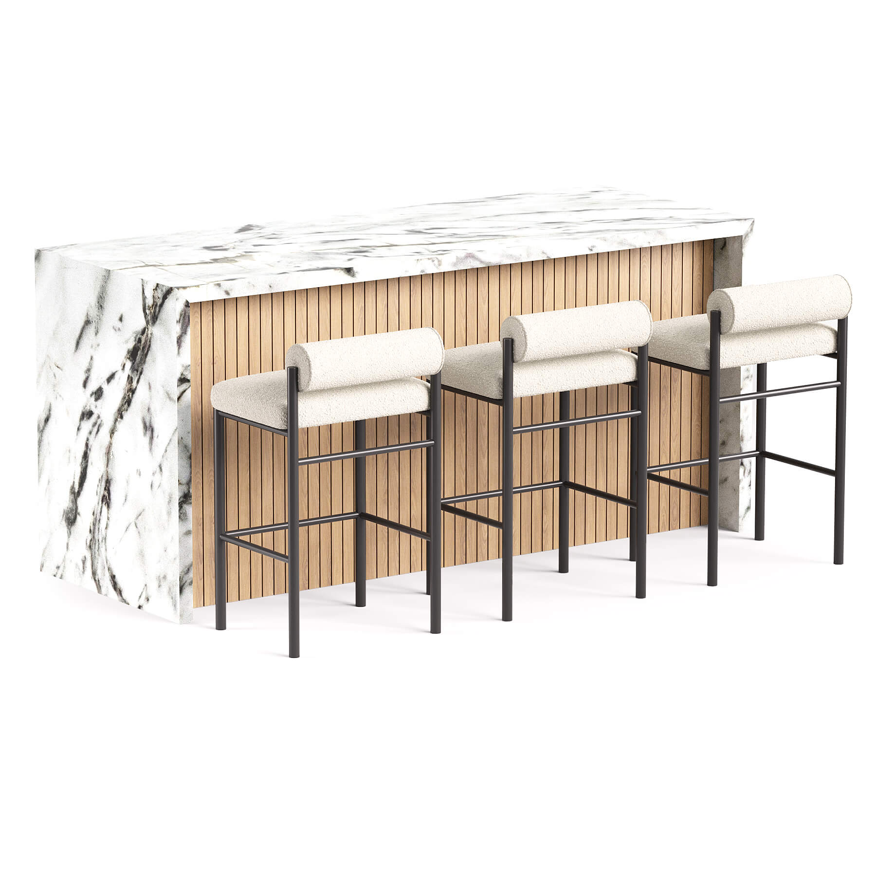Balla Stool Group and Modern Pub Table Dining Set 3D Model