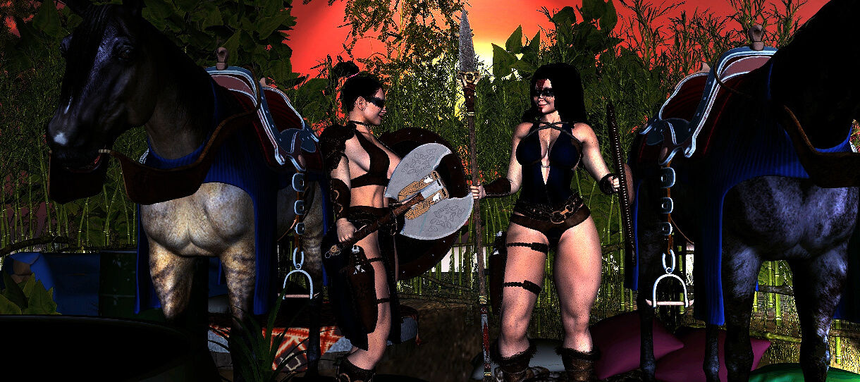 Two Warrior Ladies 3D Render, Digital Artwork by LikeMakeme