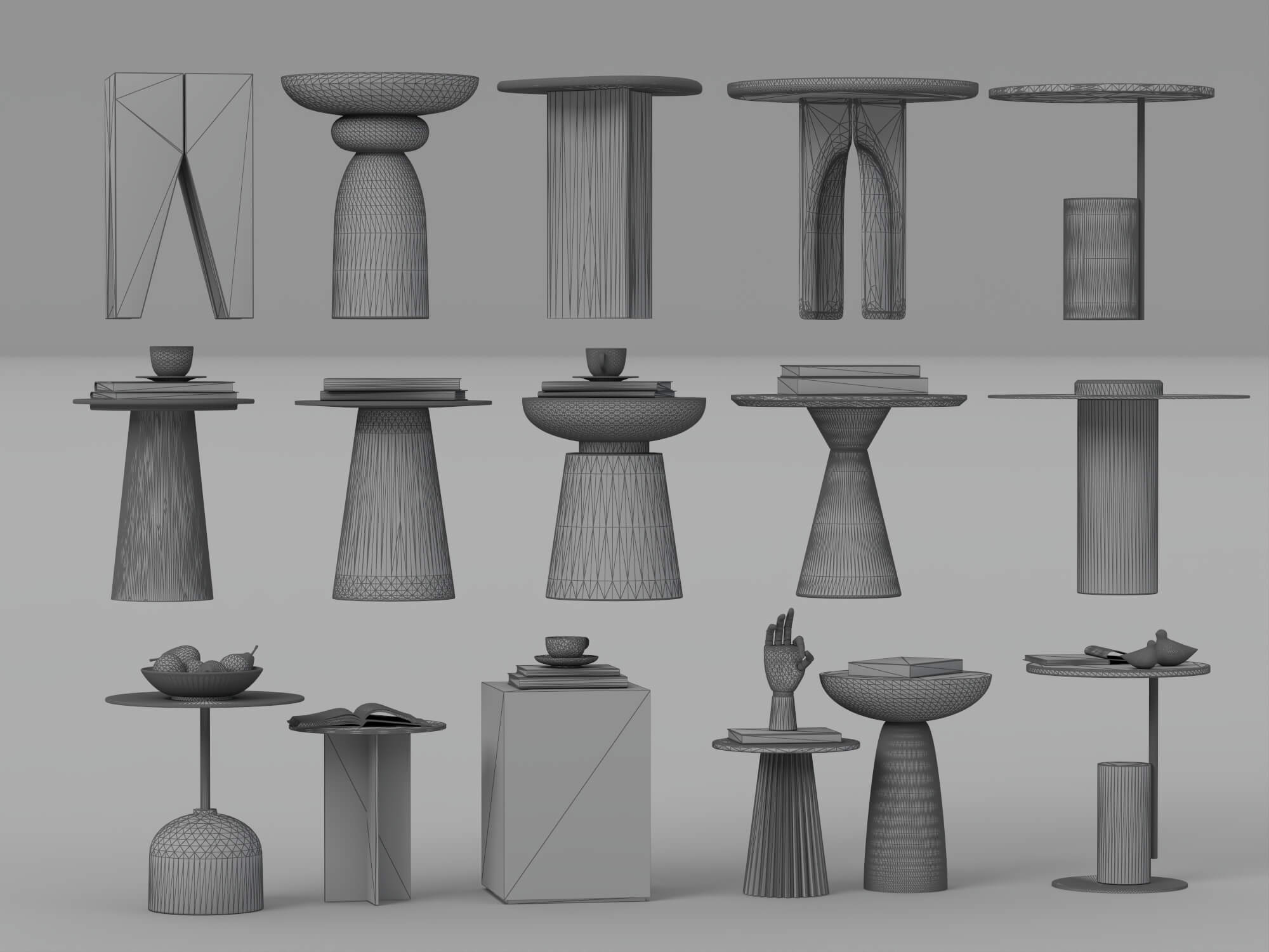 Modern Side Table Collection With Decorative Accents 3D Model